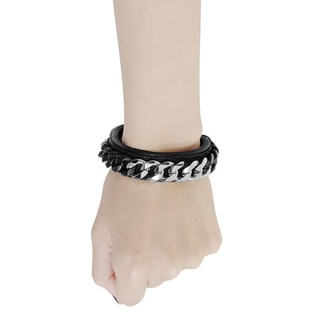 2 TONE CHAIN & LEATHER bracelet