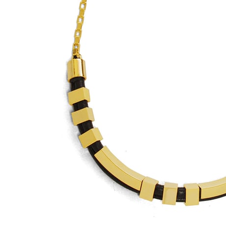 SQUARE TUBE chain & leather necklace