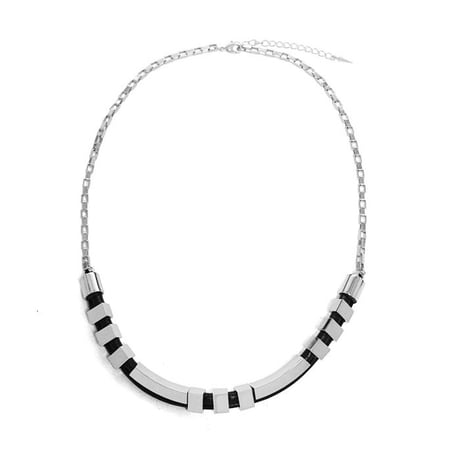 SQUARE TUBE chain & leather necklace