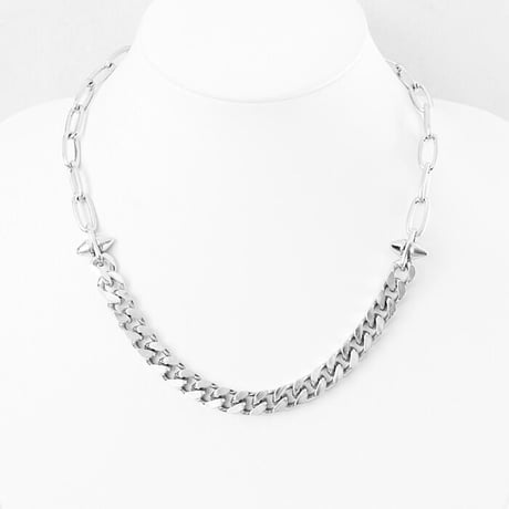 FLAT LINK chain & spike short necklace