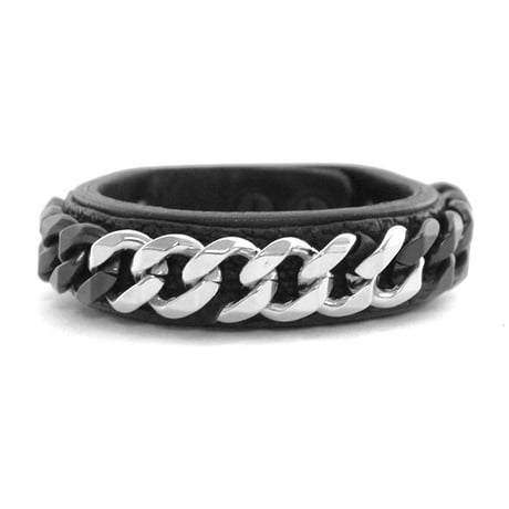 2 TONE CHAIN & LEATHER bracelet