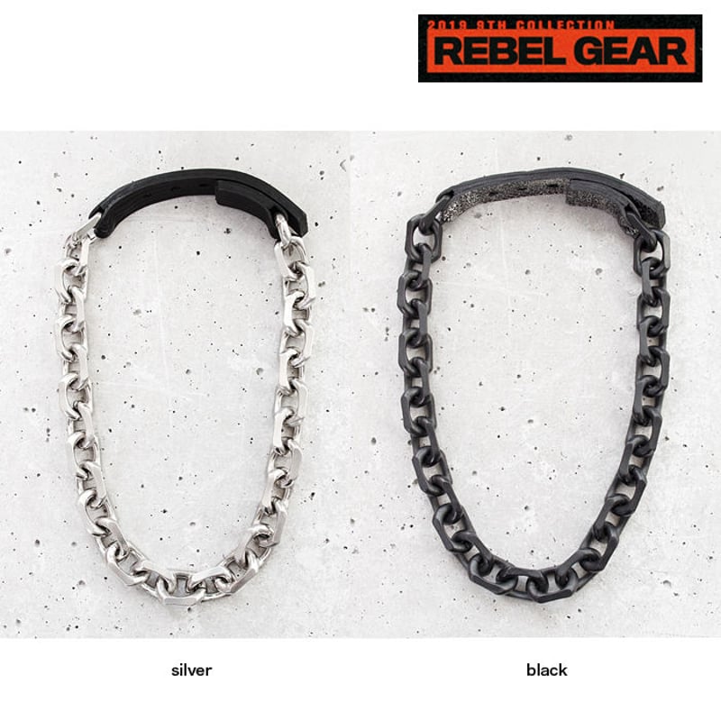 BIG CHAIN & leather short necklace | BLACK TRIA