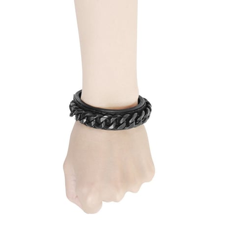 2 TONE CHAIN & LEATHER bracelet