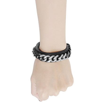 2 TONE CHAIN & LEATHER bracelet