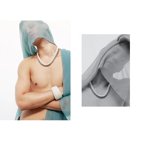 BALL CHAIN & leather middle necklace