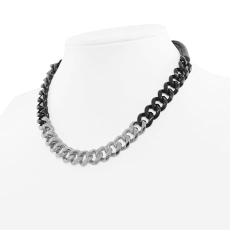 2 TONE CHAIN & LEATHER short necklace
