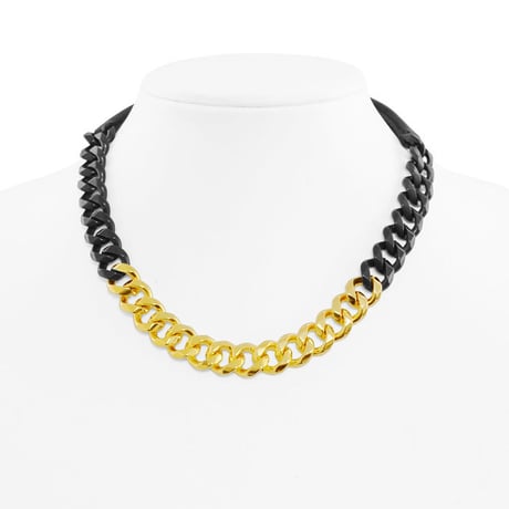 2 TONE CHAIN & LEATHER short necklace