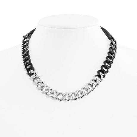 2 TONE CHAIN & LEATHER short necklace