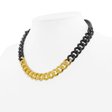 2 TONE CHAIN & LEATHER short necklace