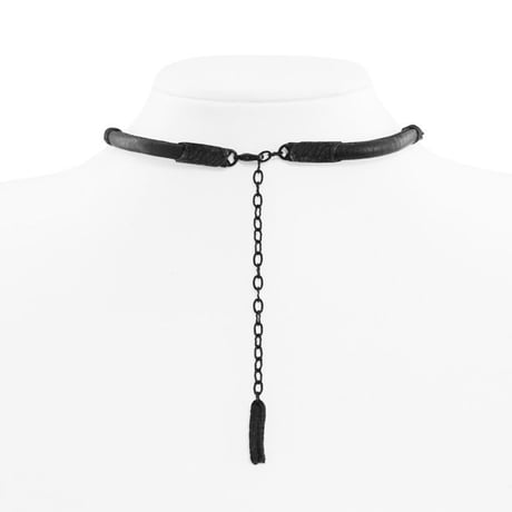 2 TONE CHAIN & LEATHER short necklace