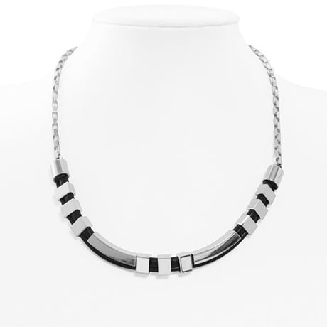 SQUARE TUBE chain & leather necklace