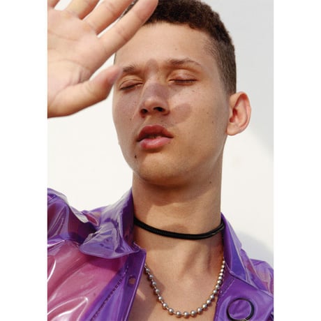 BALL CHAIN & leather middle necklace