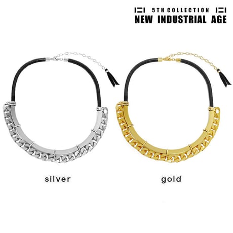 CHAIN & METAL TUBE leather necklace