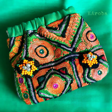 1点物 Zari刺繍ドレスヨーク ばね口ポーチ 《fp7》