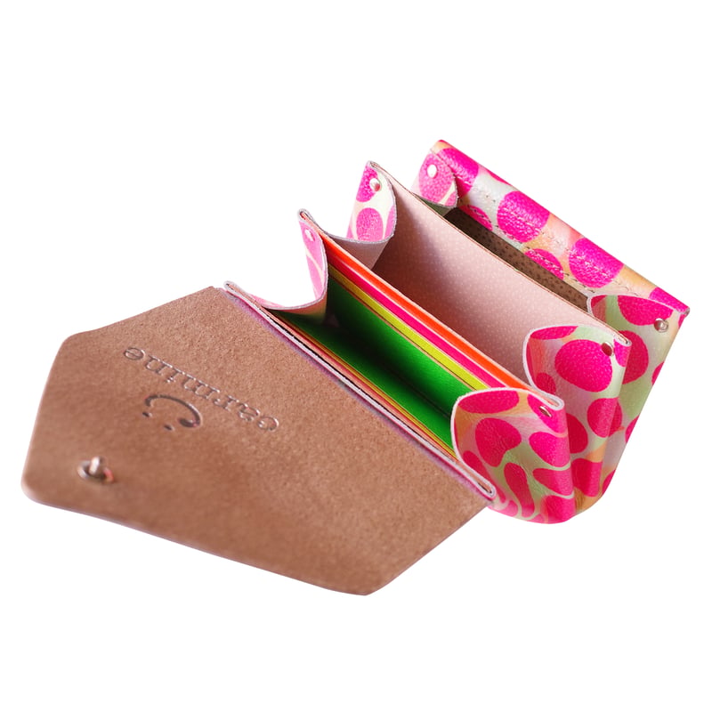 レザーミニウォレット ダブル ネオンピンク 【Leather Mini Wallet Clea