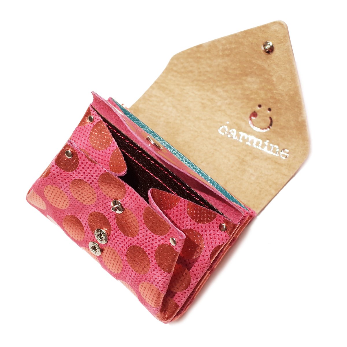 carmine コンパクト財布 ピンク シルバー ドット carmine コンパクト財布 ピンク シルバー ドット