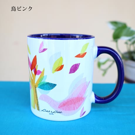 バイカラーマグカップ【鳥】（ブルー、ピンク）全2色