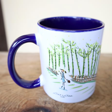 バイカラーマグカップ【KYOTO竹】  （嵐山、竹林の小径のイラスト）