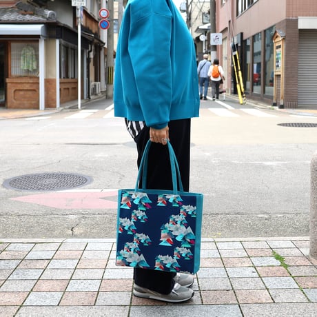 帆布色ターコイズ＊ショルダートート【山】（ネイビー）