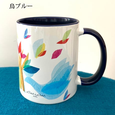 バイカラーマグカップ【鳥】（ブルー、ピンク）全2色