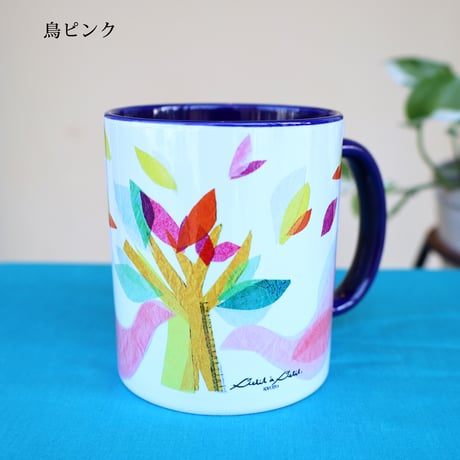 バイカラーマグカップ【鳥】（ブルー、ピンク）全2色