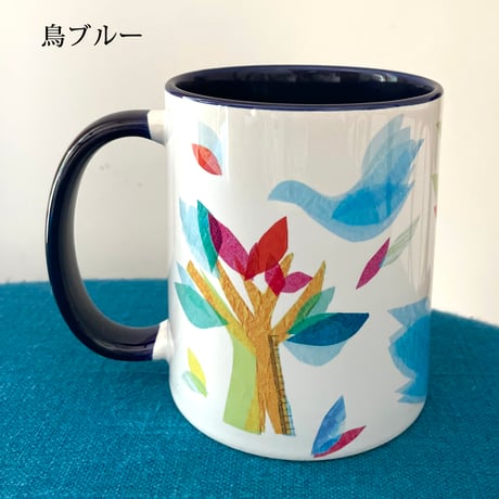 バイカラーマグカップ【鳥】（ブルー、ピンク）全2色