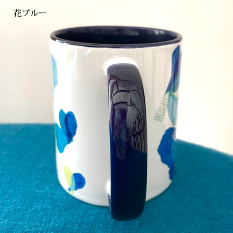 バイカラーマグカップ【花】（ブルー、ピンク）