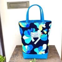 帆布色ターコイズ＊ミニトート【花】（ブラックブルー）mini tote bag【Le flour】(black blue) ［canvas color turquoise］