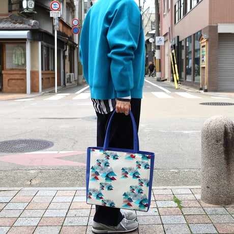 帆布色ネイビーブルー＊ショルダートート【山】（エメラルド）
