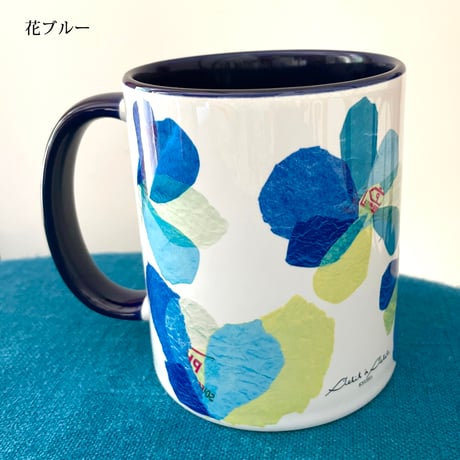 バイカラーマグカップ【花】（ブルー、ピンク）