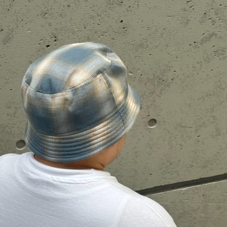 BUCKET SHORTER HAT　"OMBRE CHECK" SMOKY BLUE