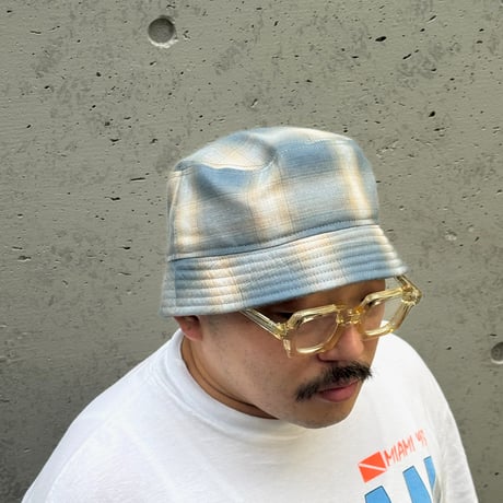 BUCKET SHORTER HAT　"OMBRE CHECK" SMOKY BLUE