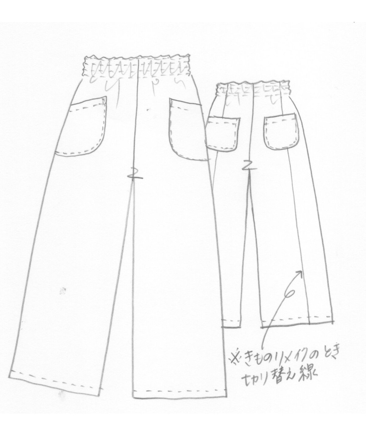 着物リメイクパターン：ワイドパンツ（作り方付き） | アトリエMugi