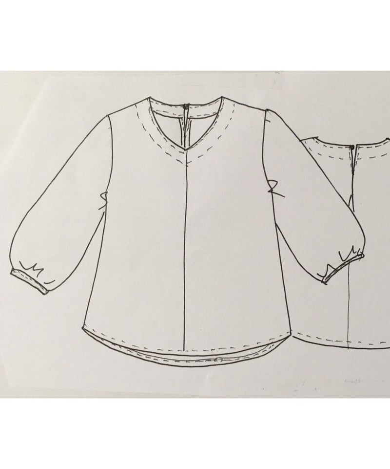 着物リメイクパターン：Tブラウス7分丈袖パフスリーブ（作り方つき