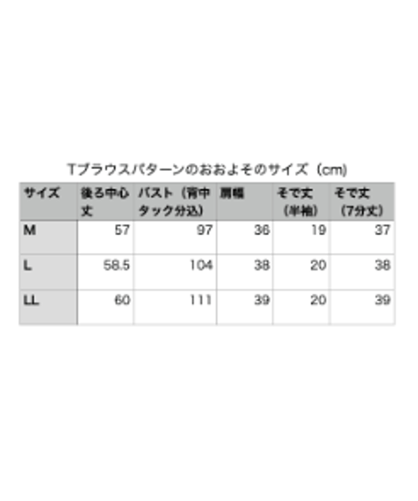 着物リメイクパターン：Tブラウス7分丈袖パフスリーブ（作り方つき）