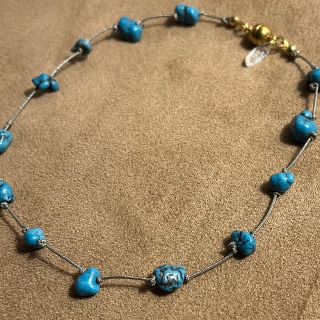 🔵gem necklace (turquoise) 金具ゴールドカラー