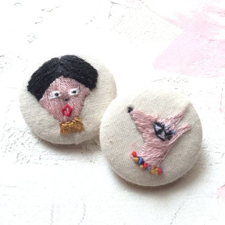 刺繍ボタン♡　ひろしと愛犬２つセット
