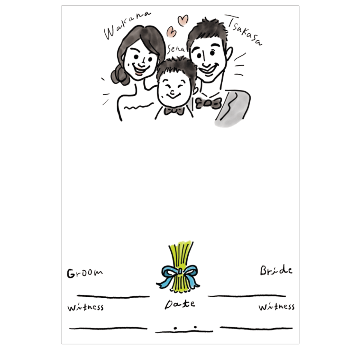 似顔絵結婚証明書 （押し花）（指スタンプ風船） | Ricco.Shop