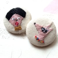 刺繍ボタン♡　ひろしと愛犬２つセット