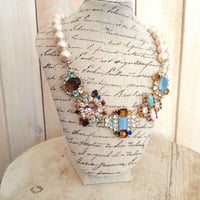 cotton pearl bijoux necklace blue x brown