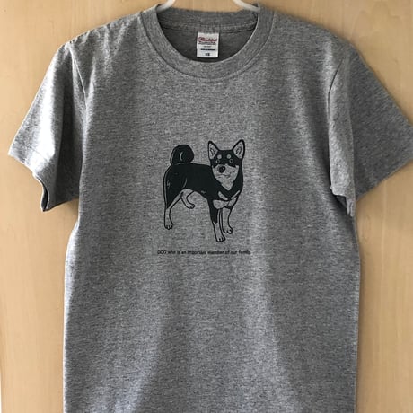 イヌは家族 シバイヌ （黒柴）7.4オンス厚手Tシャツ / 杢グレー
