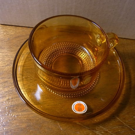 カメイガラス　アンバー　琥珀　カップ＆ソーサー Kamei glass, Amber cup and saucer