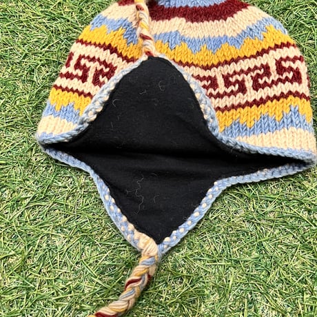 【Web限定】Hand knit ethnic ear flap beanie(made in Nepal)⑧