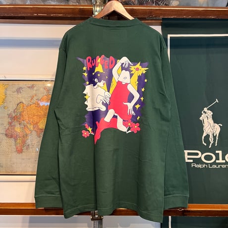 RUGGED × Wendy Sylvain "PULP DISCO” L/S tee (Deep Green/5.6oz)