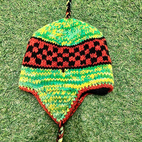 【Web限定】Hand knit ethnic ear flap beanie(made in Nepal)⑤