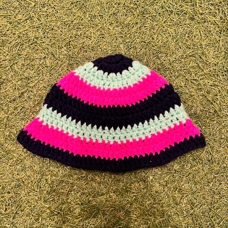 RUGGED O.E.M border crochet hat(Pink/Navy/Green)