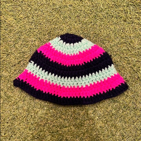 RUGGED O.E.M border crochet hat(Pink/Navy/Green)
