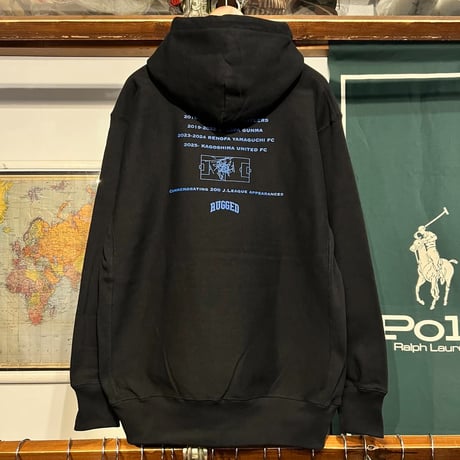 【ラス1 】RUGGED × 田中稔也  "TOSHIYA TANAKA J.LEAGUE 200 matches" heavy-weight sweat hoodie (Black/12.0oz)