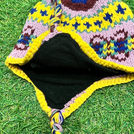 【Web限定】Hand knit ethnic ear flap beanie(made in Nepal)④