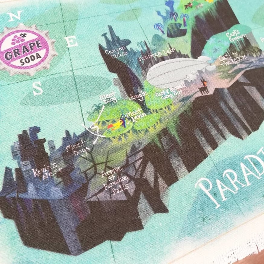 カールじいさんの空飛ぶ家　パラダイスフォールMAP カールじいさんの空飛ぶ家』額装された - パラダイスフォールの